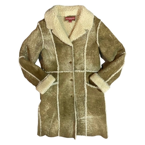 Sundance Shearling Leather Penny Lane Jacket Midi Sz 8 - Picture 2 of 8